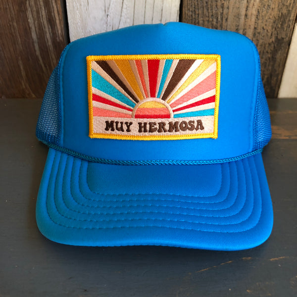 Hermosa Beach MUY HERMOSA High Crown Trucker Hat - Turquoise Blue