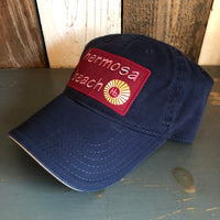Hermosa Beach WELCOME SIGN - 6 Panel Low Profile Style Dad Hat with Velcro Closure - Navy/Navy/Khaki
