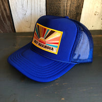 Hermosa Beach MUY HERMOSA High Crown Trucker Hat - Royal Blue (Curved Brim)