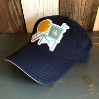 Hermosa Beach LIFEGUARD TOWER - 6 Panel Low Profile Style Dad Hat with Velcro Closure - Navy/Navy/Khaki