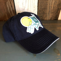 Hermosa Beach LIFEGUARD TOWER - 6 Panel Low Profile Style Dad Hat with Velcro Closure - Navy/Navy/Khaki