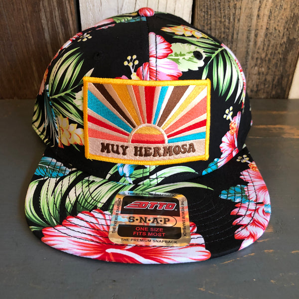 Hermosa Beach MUY HERMOSA Hawaiian Pattern 6 Panel Mid Profile Snapback Hat - A ‘o ia (Flat Brim)