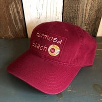 Hermosa Beach WELCOME SIGN 6 Panel Low Profile Style Dad Hat - Maroon