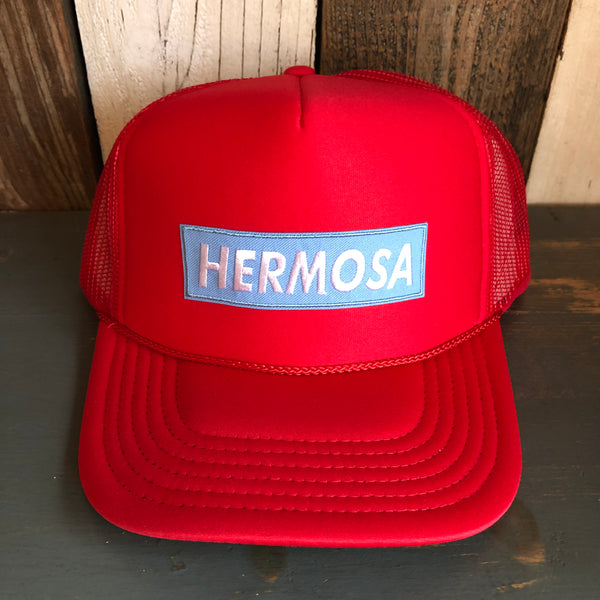 Hermosa Beach BLUE SUPREME HERMOSA High Crown Trucker Hat - Red