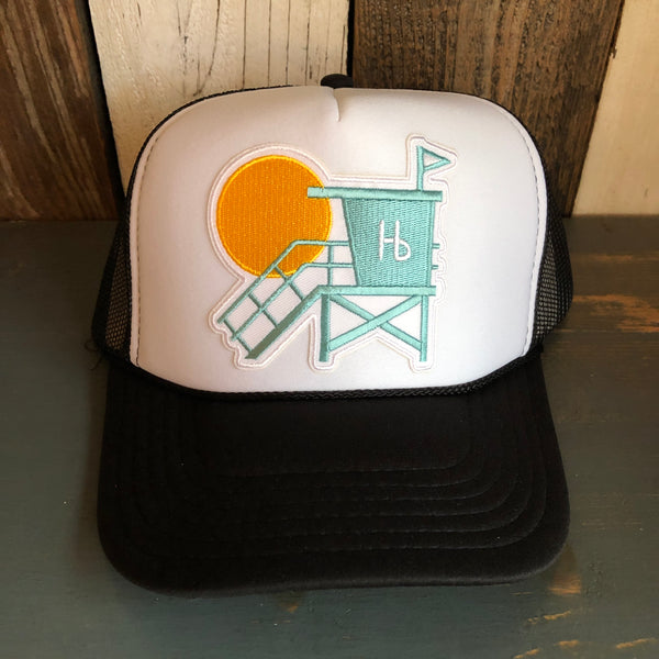 Hermosa Beach LIFEGUARD TOWER Trucker Hat - Black/White/Black