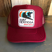SURF HERMOSA BEACH :: OPEN DAILY High Crown Trucker Hat - Burgundy Maroon