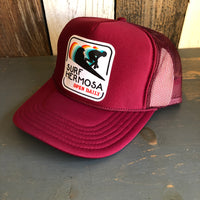 SURF HERMOSA BEACH :: OPEN DAILY High Crown Trucker Hat - Burgundy Maroon