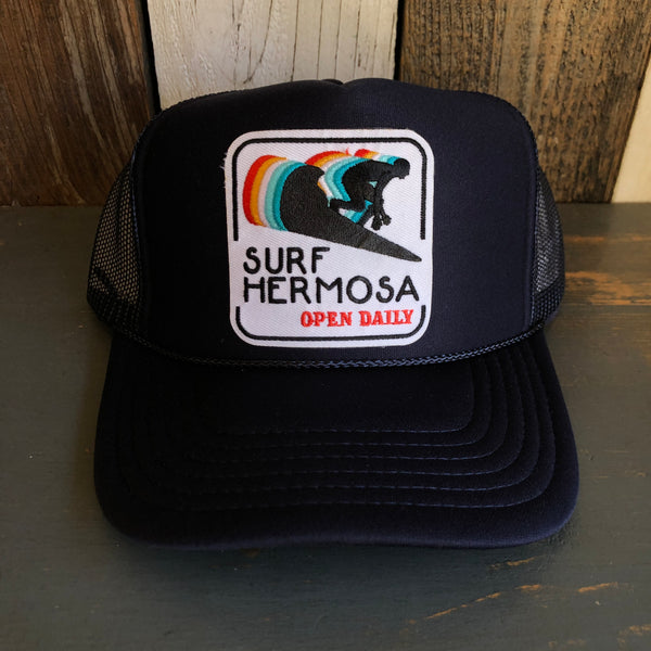 SURF HERMOSA BEACH :: OPEN DAILY High Crown Trucker Hat - Navy