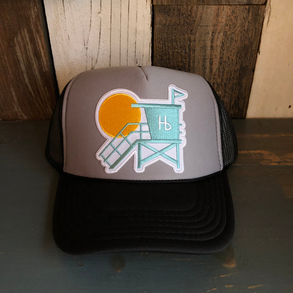Hermosa Beach LIFEGUARD TOWER Trucker Hat - Black/Grey/Black