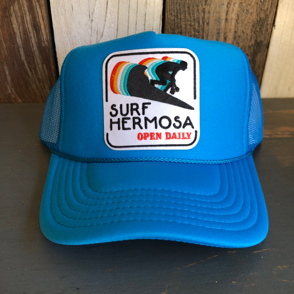 SURF HERMOSA :: OPEN DAILY Trucker Hat - Neon Blue