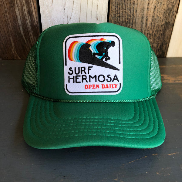 SURF HERMOSA :: OPEN DAILY High Crown Trucker Hat - Kelly Green
