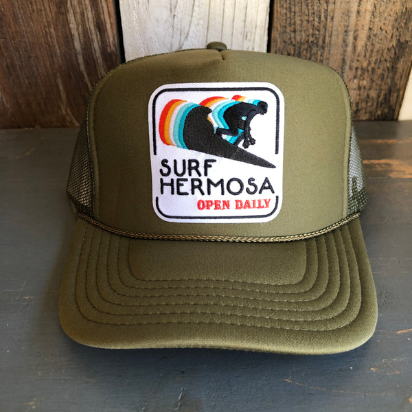 SURF HERMOSA :: OPEN DAILY High Crown Trucker Hat - Olive