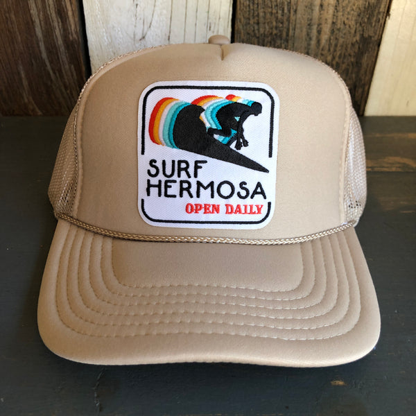 SURF HERMOSA :: OPEN DAILY High Crown Trucker Hat (Khaki)