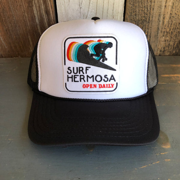 SURF HERMOSA :: OPEN DAILY Trucker Hat - Black/White/Black