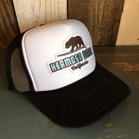 Hermosa Beach SURFING GRIZZLY BEAR Trucker Hat - Black/White/Black