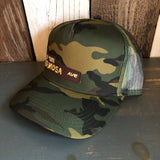 Hermosa Beach HERMOSA AVE Camouflage 5 Panel Mid Crown Mesh Back Snapback Trucker Hat - Dark Green/Brown