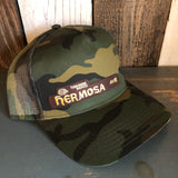 Hermosa Beach HERMOSA AVE Camouflage 5 Panel Mid Crown Mesh Back Snapback Trucker Hat - Dark Green/Brown