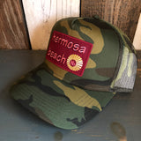 Hermosa Beach WELCOME SIGN Camouflage 5 Panel Mid Crown Mesh Back Snapback Trucker Hat - Dark Green/Brown