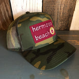 Hermosa Beach WELCOME SIGN Camouflage 5 Panel Mid Crown Mesh Back Snapback Trucker Hat - Dark Green/Brown