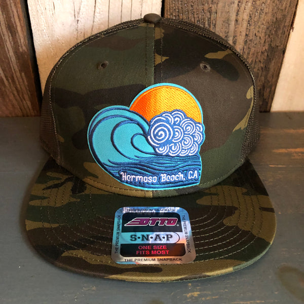Hermosa Beach TUBULAR Camouflage 6 Panel Mid Crown Mesh Back Snapback Trucker Hat - Dark Green/Brown