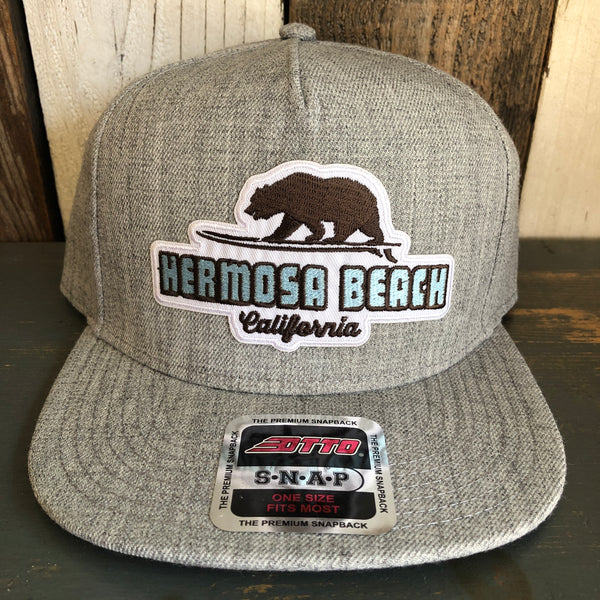 Hermosa Beach SURFING GRIZZLY BEAR 5-Panel Mid Profile Snapback Hat - Grey