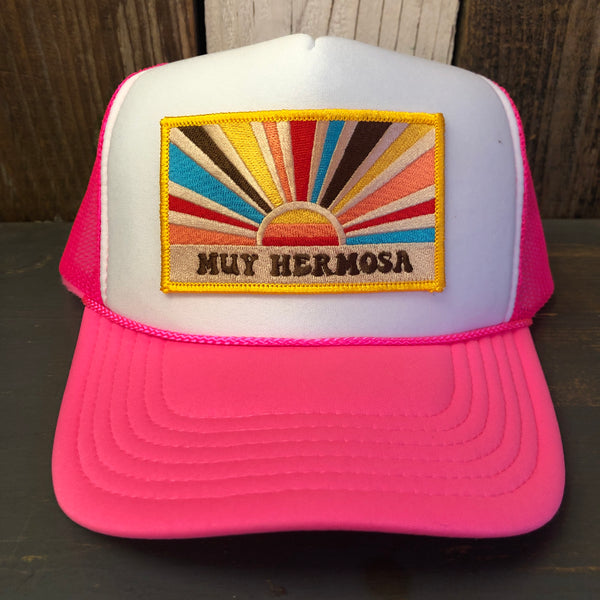 Hermosa Beach MUY HERMOSA Trucker Hat - White/Neon Pink
