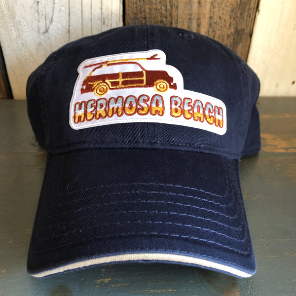Hermosa Beach WOODIE - 6 Panel Low Profile Style Dad Hat with Velcro Closure - Navy/Navy/Khaki