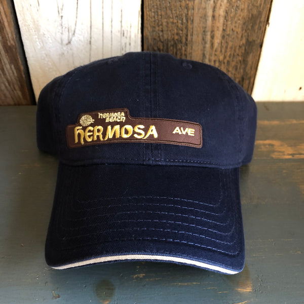 Hermosa Beach HERMOSA AVE - 6 Panel Low Profile Style Dad Hat with Velcro Closure - Navy/Navy/Khaki