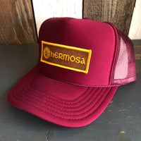 Hermosa Beach AS REAL AS THE STREETS High Crown Trucker Hat - Burgundy Maroon
