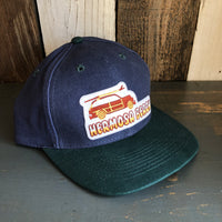 Hermosa Beach WOODIE - 6 Panel Low Profile Baseball Cap with Adjustable Strap with Press Buckle - Navy/Dark Green