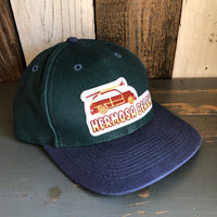 Hermosa Beach WOODIE - 6 Panel Low Profile Baseball Cap with Adjustable Strap with Press Buckle - Dark Green/Navy