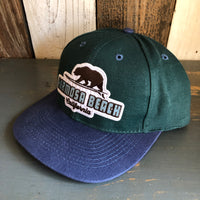 Hermosa Beach SURFING GRIZZLY BEAR - 6 Panel Low Profile Baseball Cap with Adjustable Strap with Press Buckle - Dark Green/Navy