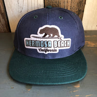 Hermosa Beach SURFING GRIZZLY BEAR - 6 Panel Low Profile Baseball Cap with Adjustable Strap with Press Buckle - Navy/Dark Green