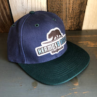 Hermosa Beach SURFING GRIZZLY BEAR - 6 Panel Low Profile Baseball Cap with Adjustable Strap with Press Buckle - Navy/Dark Green