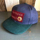 Hermosa Beach WELCOME SIGN - 6 Panel Low Profile Baseball Cap with Adjustable Strap with Press Buckle - Navy/Dark Green