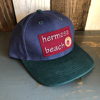 Hermosa Beach WELCOME SIGN - 6 Panel Low Profile Baseball Cap with Adjustable Strap with Press Buckle - Navy/Dark Green