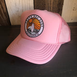 Hermosa Beach SOUTH BAY SURF (Multi Colored Patch) High Crown Trucker Hat - Pink