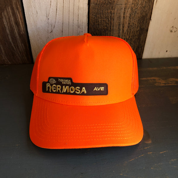 Hermosa Beach HERMOSA AVE - 5 Panel Mid Profile Mesh Back Trucker Hat - Neon Orange