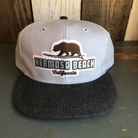 Hermosa Beach SURFING GRIZZLY BEAR 6 Panel Mid Profile Baseball Cap - Brushed Bull Denim