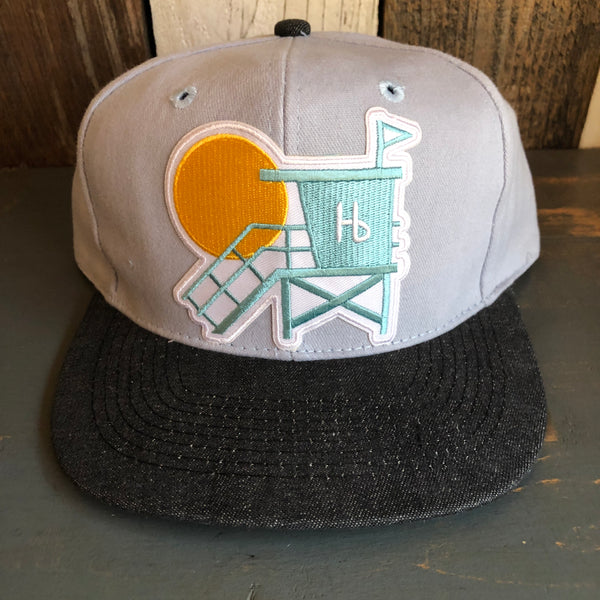 Hermosa Beach LIFEGUARD TOWER 6 Panel Mid Profile Baseball Cap - Brushed Bull Denim
