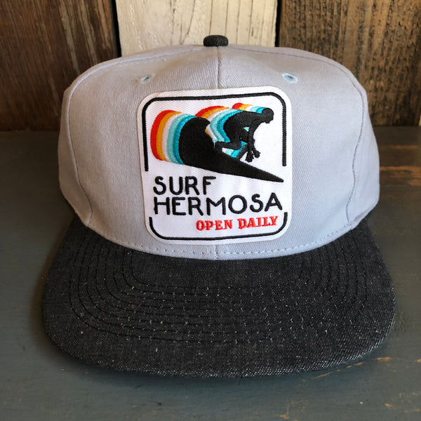 SURF HERMOSA :: OPEN DAILY 6 Panel Mid Profile Baseball Cap - Brushed Bull Denim