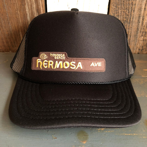 Hermosa Beach HERMOSA AVE Mid Crown Trucker Hat - Black