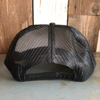 Hermosa Beach SOUTH BAY SURF (Multi Colored Patch) Mid Crown Trucker Hat - Black (Curved Logo)