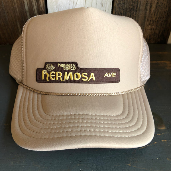Hermosa Beach HERMOSA AVE High Crown Trucker Hat (Khaki)