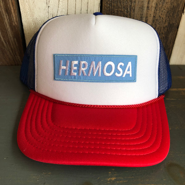 Hermosa Beach BLUE SUPREME HERMOSA Trucker Hat (Red/White/Royal Blue)