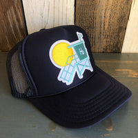 Hermosa Beach LIFEGUARD TOWER High Crown Trucker Hat - Navy