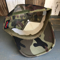 Hermosa Beach SURFING GRIZZLY BEAR Trucker Hat - CAMOUFLAGE Khaki/Brown/Light Olive/White Green/White