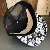 Hermosa Beach WELCOME SIGN Black Panel/Hawaiian Pattern Visor - 5 Panel Mid Profile Snapback Hat - Mauka