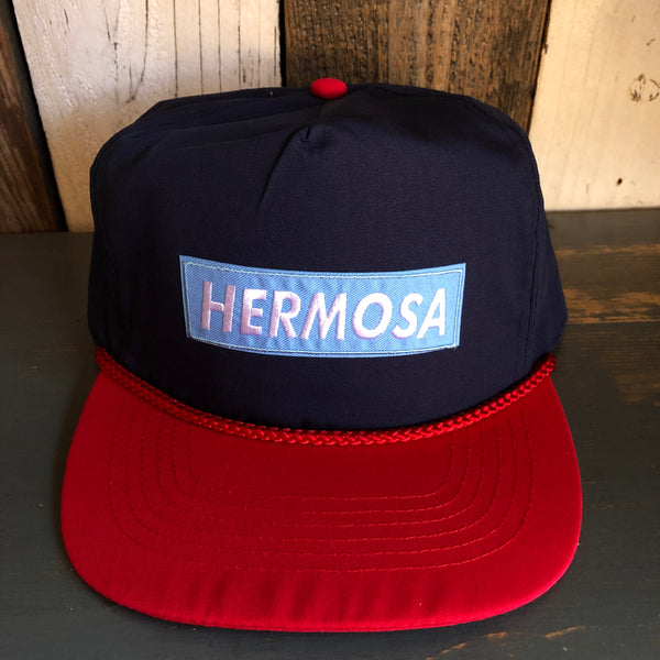 Hermosa Beach BLUE SUPREME HERMOSA 5 Panel High Crown Baseball Cap - Navy Blue/Red