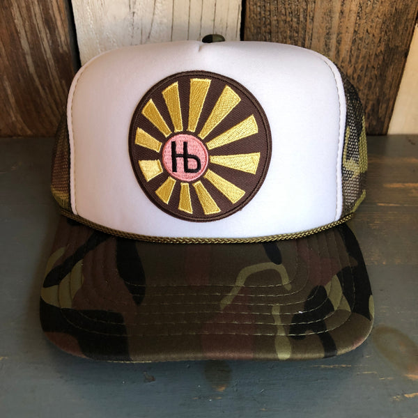 Hermosa Beach SUNBEAMS Trucker Hat - CAMOUFLAGE Khaki/Brown/Light Olive/White Green/White